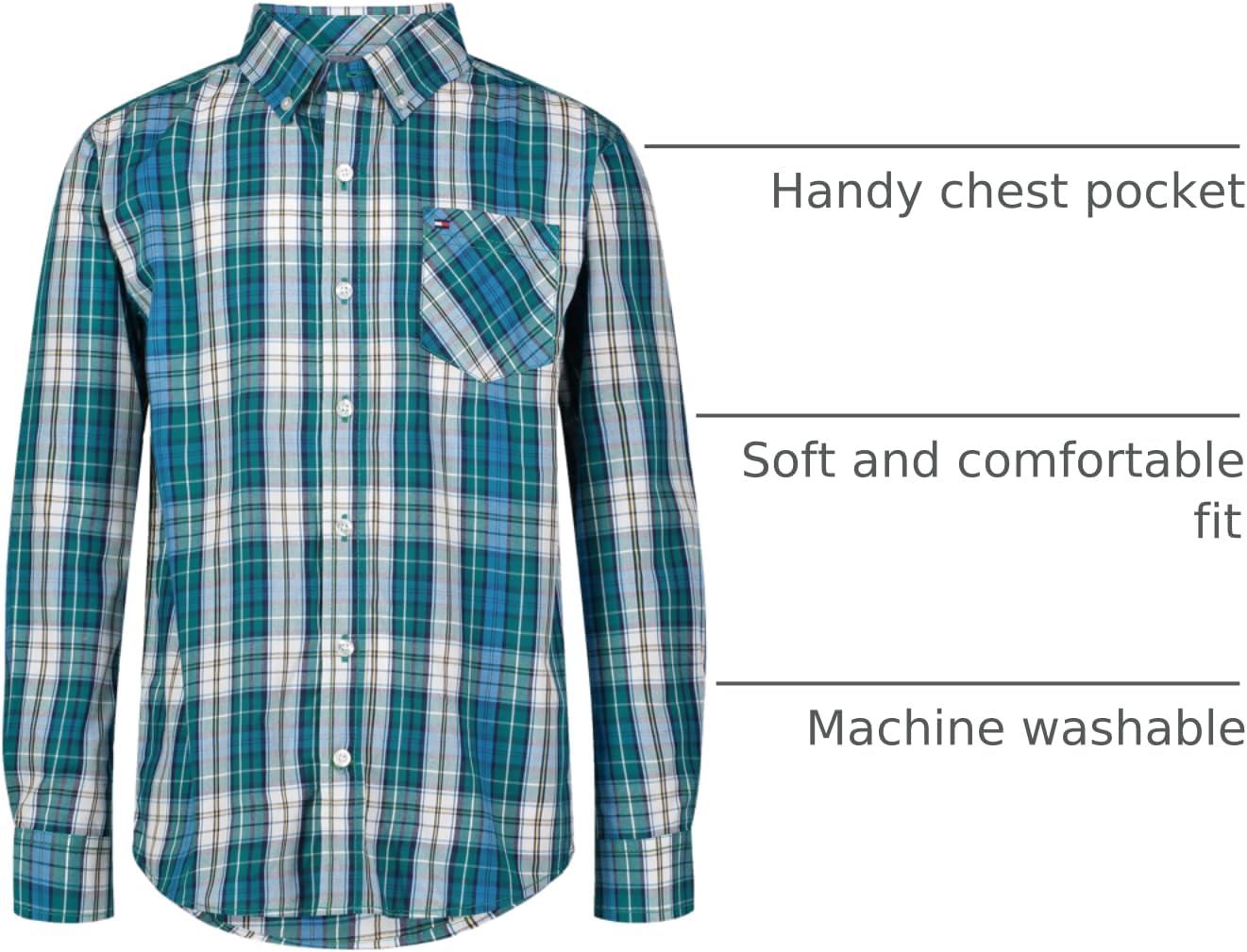 imageTommy Hilfiger Boys Long Sleeve Woven Buttondown Shirt Lightweight ampamp BreathableParasailing Tommy Plaid
