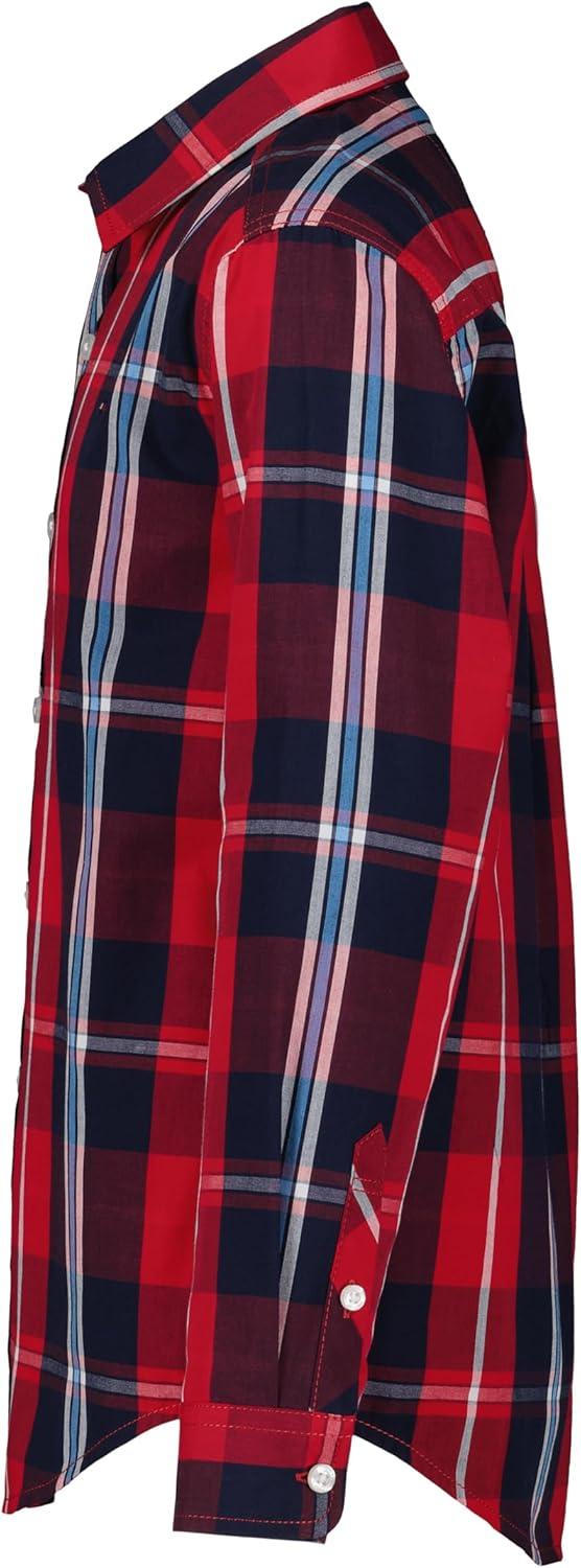 imageTommy Hilfiger Boys Long Sleeve Woven Buttondown Shirt Lightweight ampamp BreathableScarlet Sage Exploded Plaid