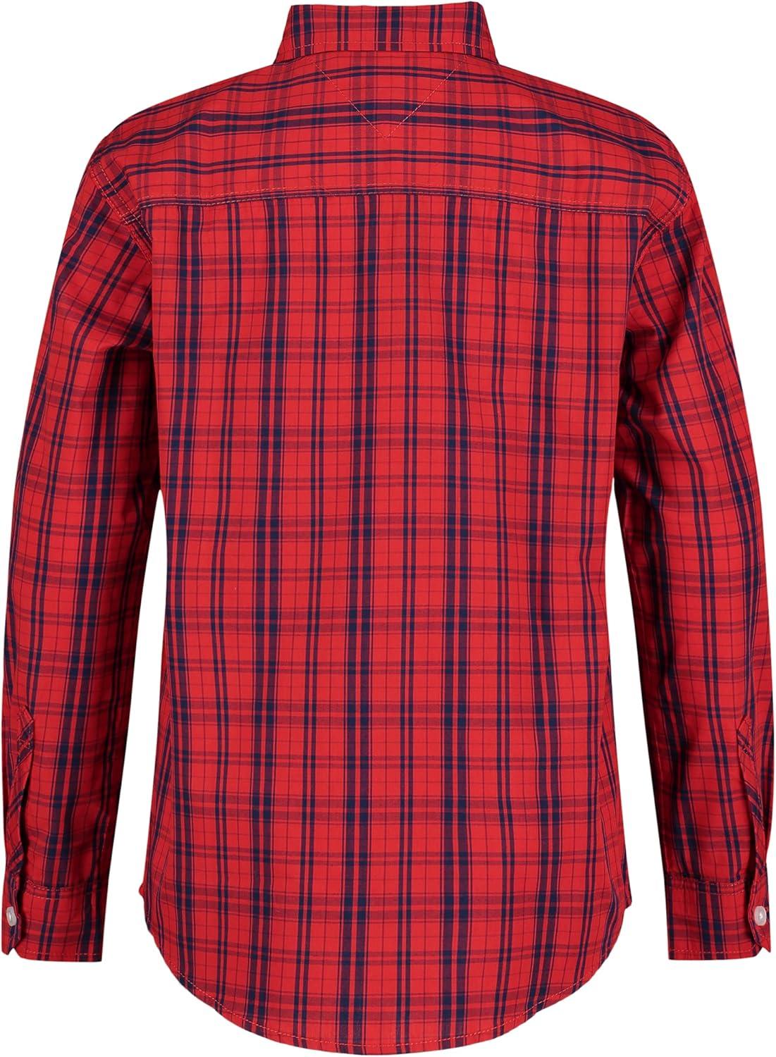 imageTommy Hilfiger Boys Long Sleeve Woven Buttondown Shirt Lightweight ampamp BreathableTommy Red Windowpane