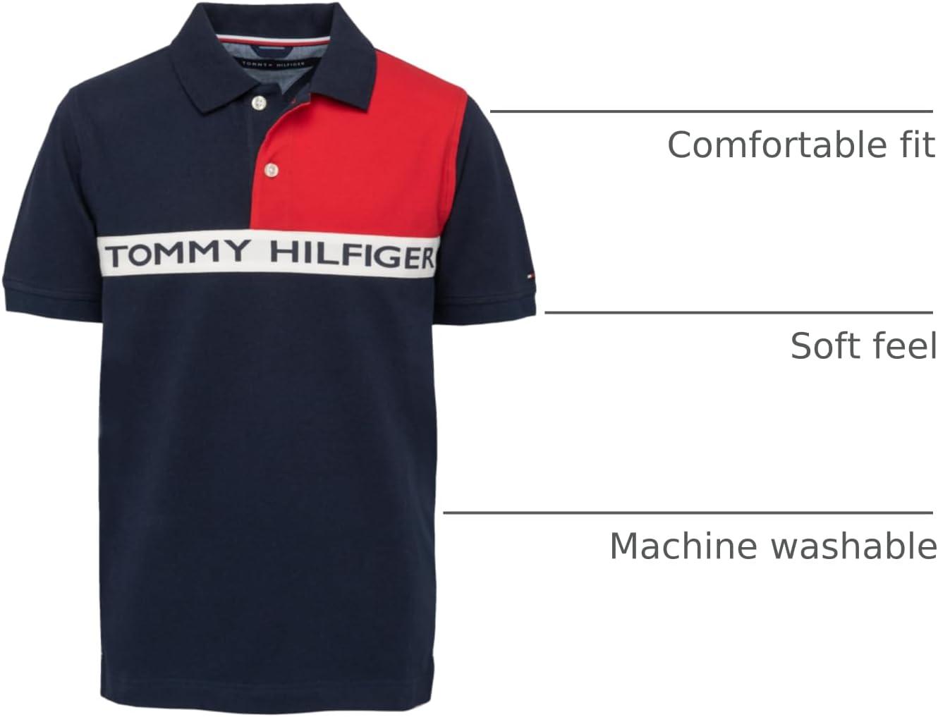 imageTommy Hilfiger Boys Short Sleeve Fashion Polo Shirt Button Closure Soft ampamp ComfortableNasir Swim Navy
