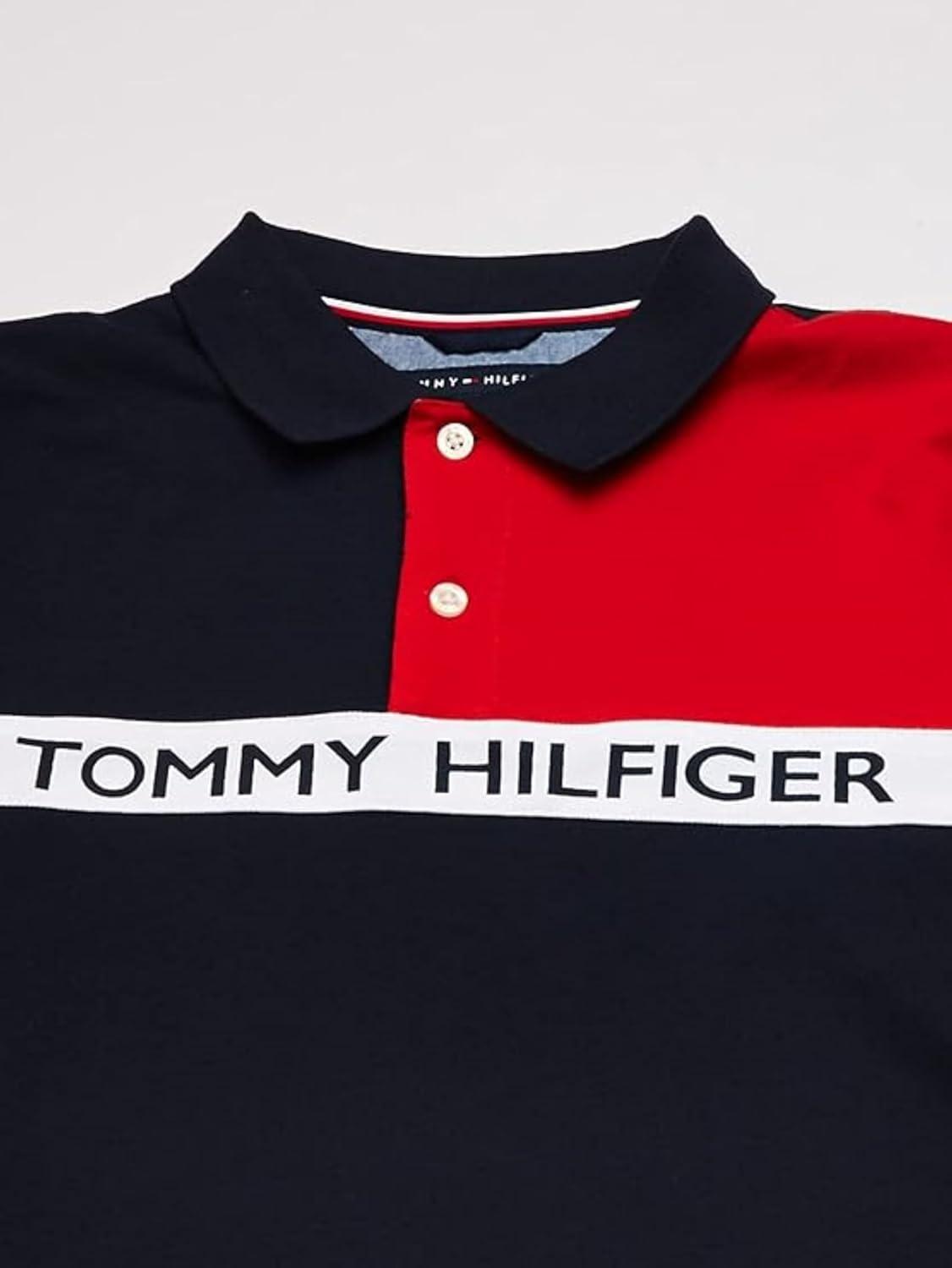 imageTommy Hilfiger Boys Short Sleeve Fashion Polo Shirt Button Closure Soft ampamp ComfortableNasir Swim Navy