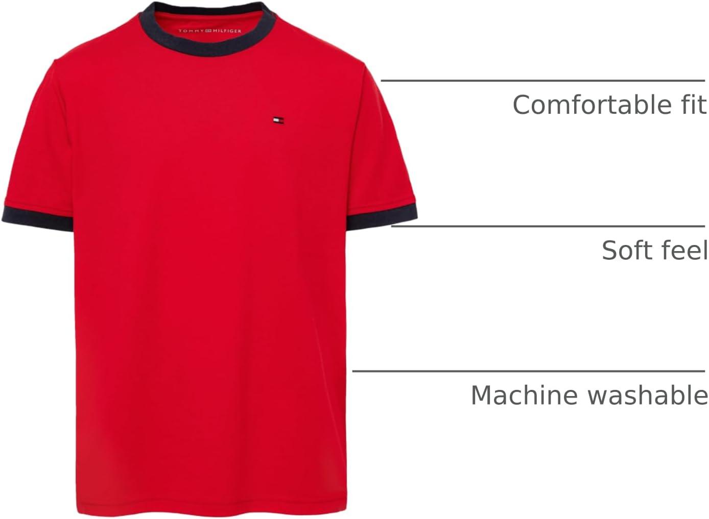 imageTommy Hilfiger Boys Short Sleeve Ken Ringer Crew Neck TShirt Soft Comfortable Relaxed FitKen Regal Red