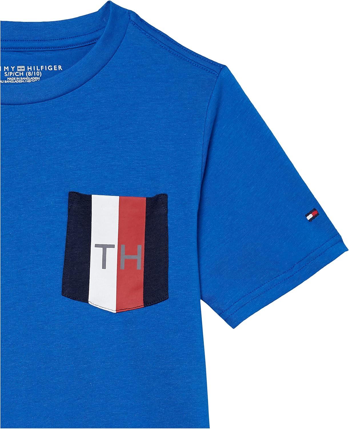 imageTommy Hilfiger Boys Short Sleeve Script TShirt Crew Neckline LightweightBlue Iolite Fb56