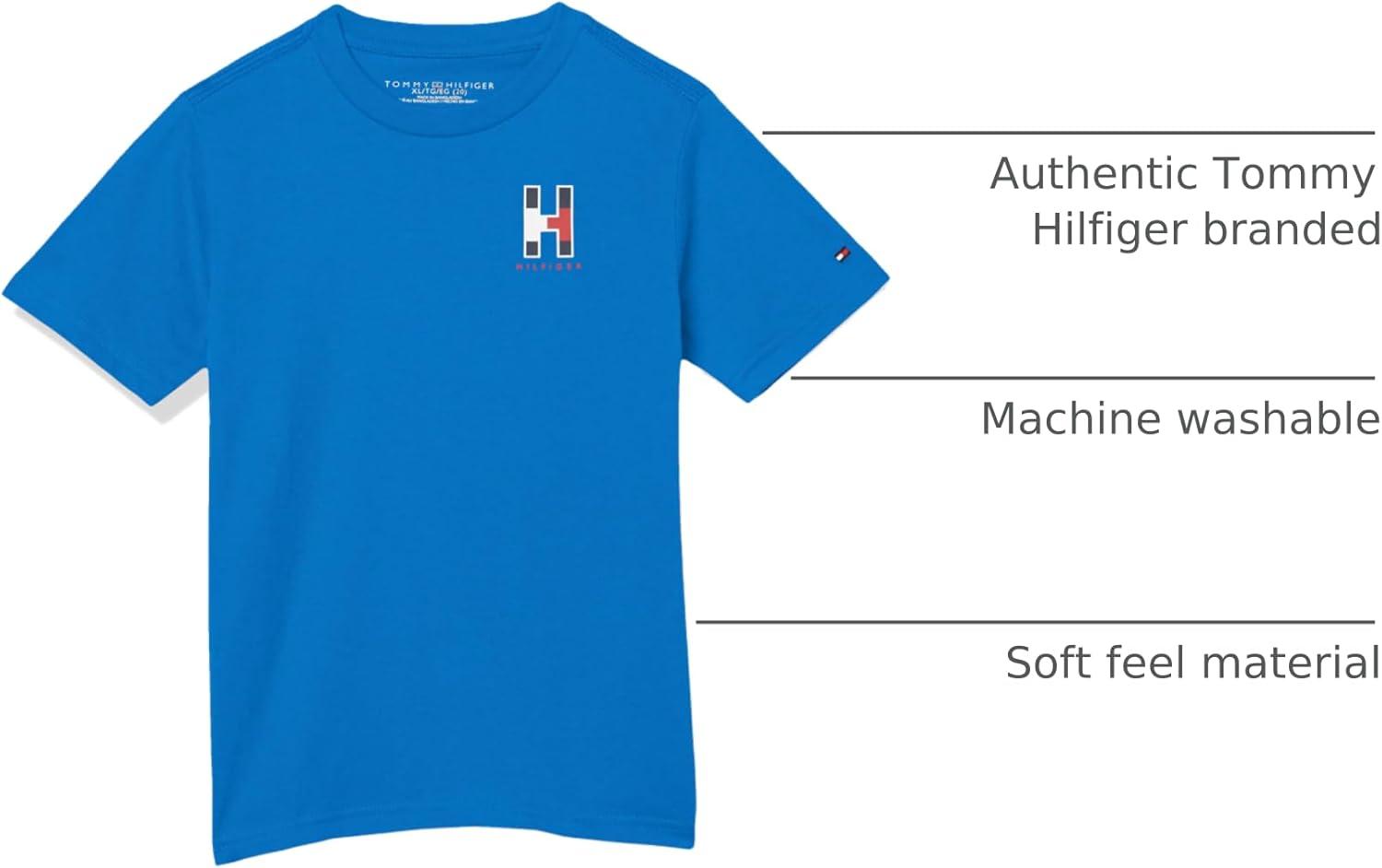 imageTommy Hilfiger Boys Short Sleeve Solid Matt Crew Neck TShirt Soft Comfortable Relaxed FitBlue Iolite
