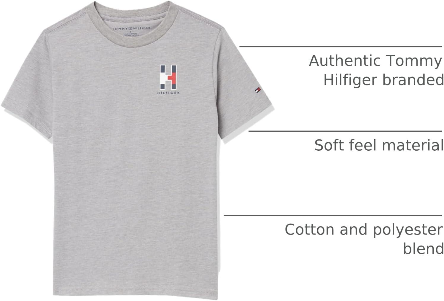 imageTommy Hilfiger Boys Short Sleeve Solid Matt Crew Neck TShirt Soft Comfortable Relaxed FitGrey Heather