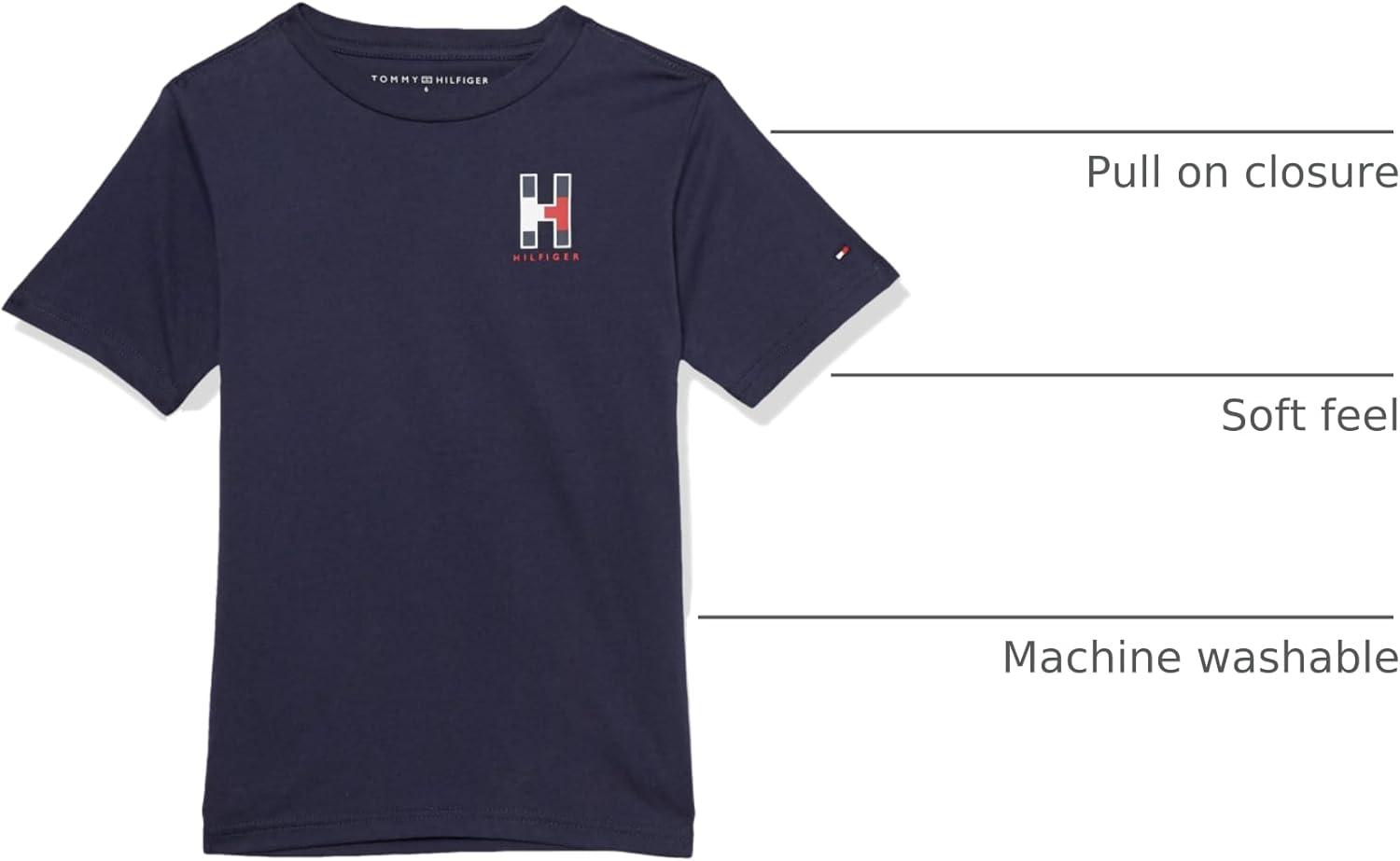 imageTommy Hilfiger Boys Short Sleeve Solid Matt Crew Neck TShirt Soft Comfortable Relaxed FitNavy Blazer
