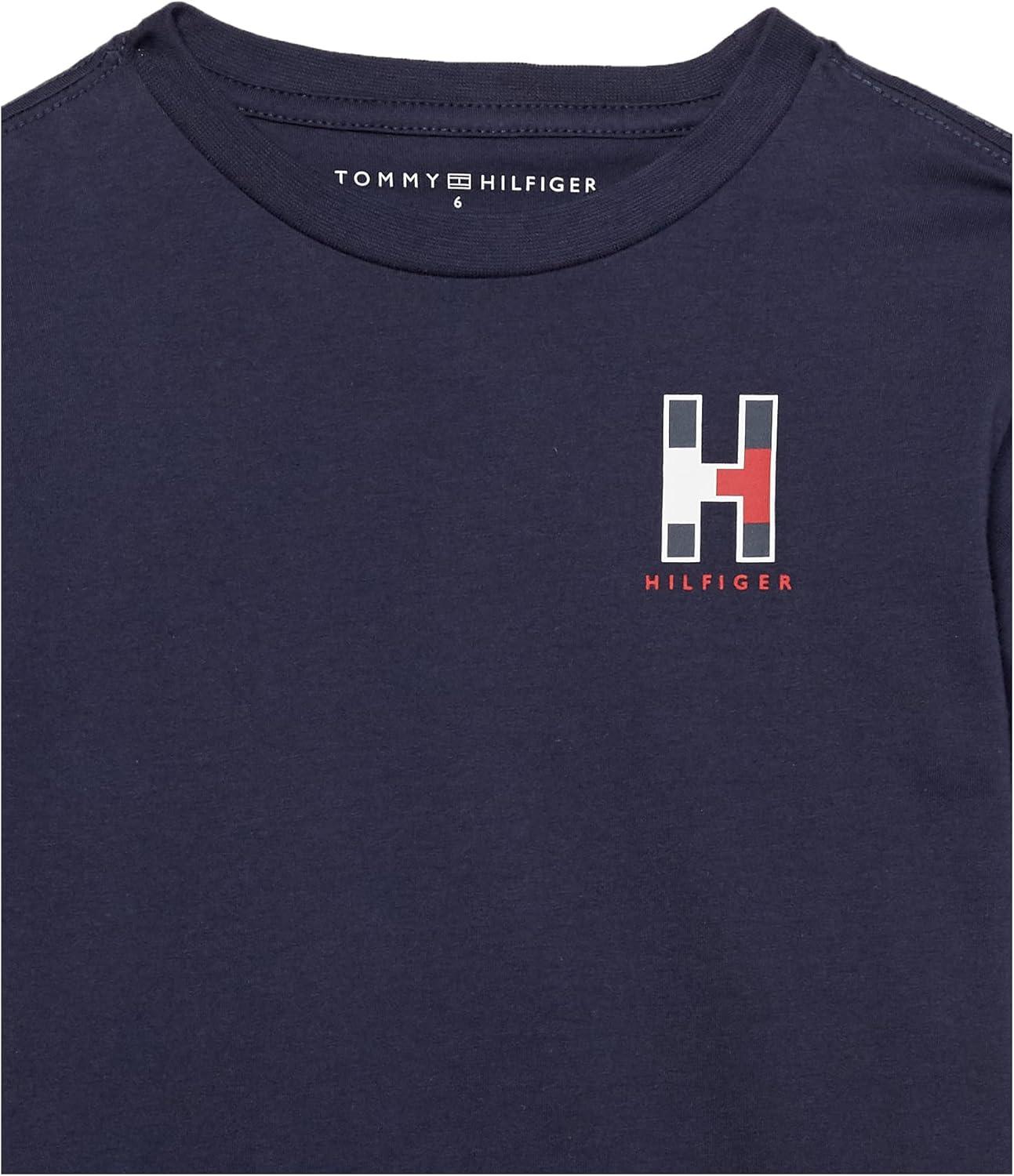imageTommy Hilfiger Boys Short Sleeve Solid Matt Crew Neck TShirt Soft Comfortable Relaxed FitNavy Blazer