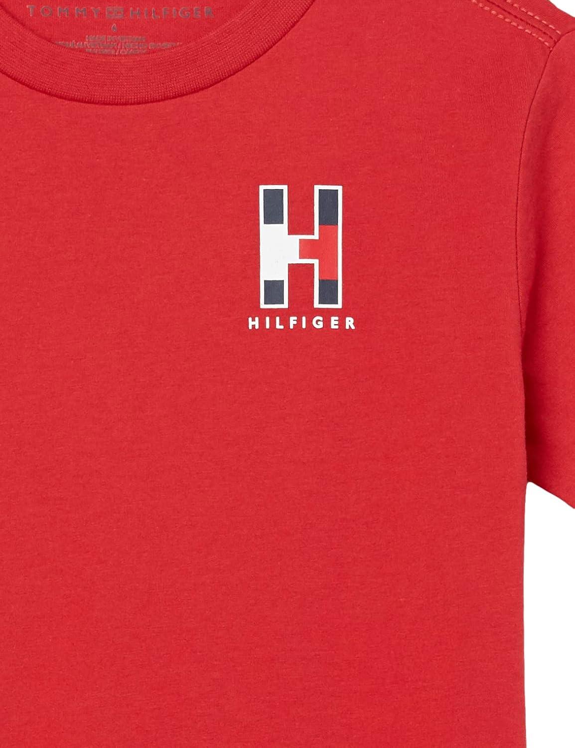 imageTommy Hilfiger Boys Short Sleeve Solid Matt Crew Neck TShirt Soft Comfortable Relaxed FitScarlet Sage