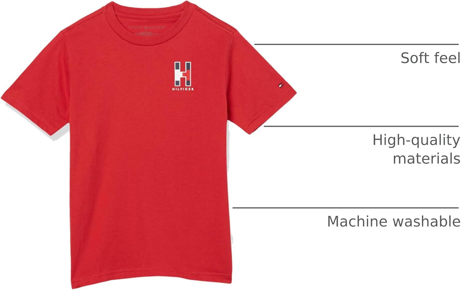 imageTommy Hilfiger Boys Short Sleeve Solid Matt Crew Neck TShirt Soft Comfortable Relaxed FitScarlet Sage