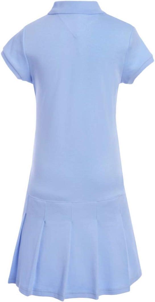 imageTommy Hilfiger Girls Short Sleeve Interlock Pleated Polo Dress School UniformLight Blue