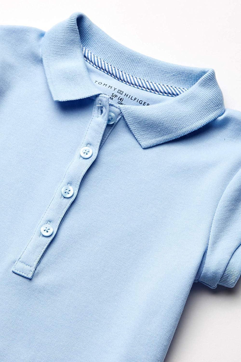 imageTommy Hilfiger Girls Short Sleeve Interlock Pleated Polo Dress School UniformLight Blue
