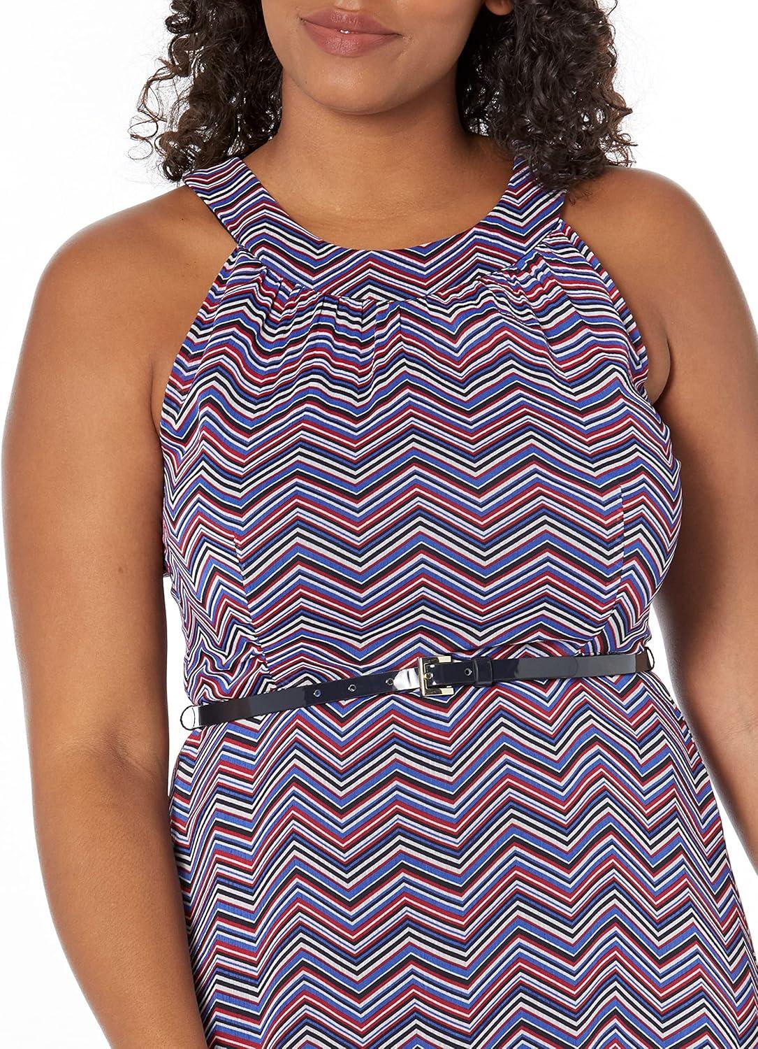 imageTommy Hilfiger Hydrangea Sketch HighLow Halter Neck DressSky CaptainScarlet Chevron