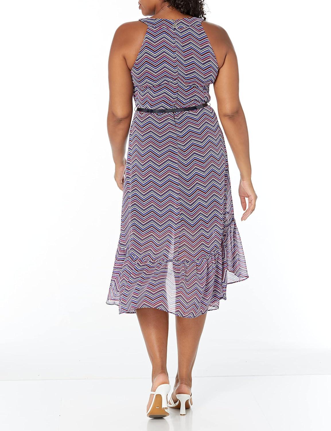 imageTommy Hilfiger Hydrangea Sketch HighLow Halter Neck DressSky CaptainScarlet Chevron