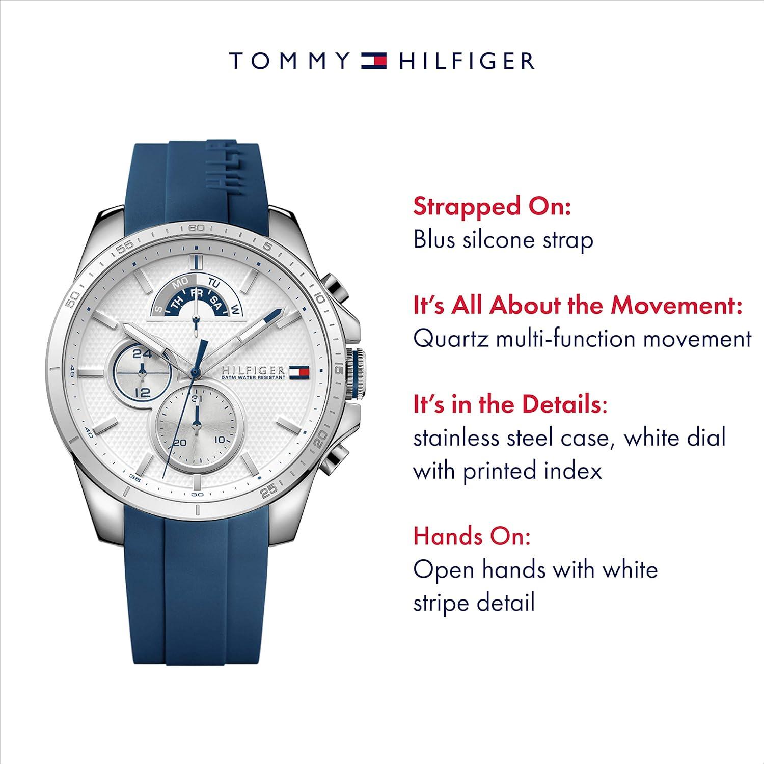 imageTommy Hilfiger Mens 1791348 Cool Sport Analog Display Quartz Silver WatchBlue White