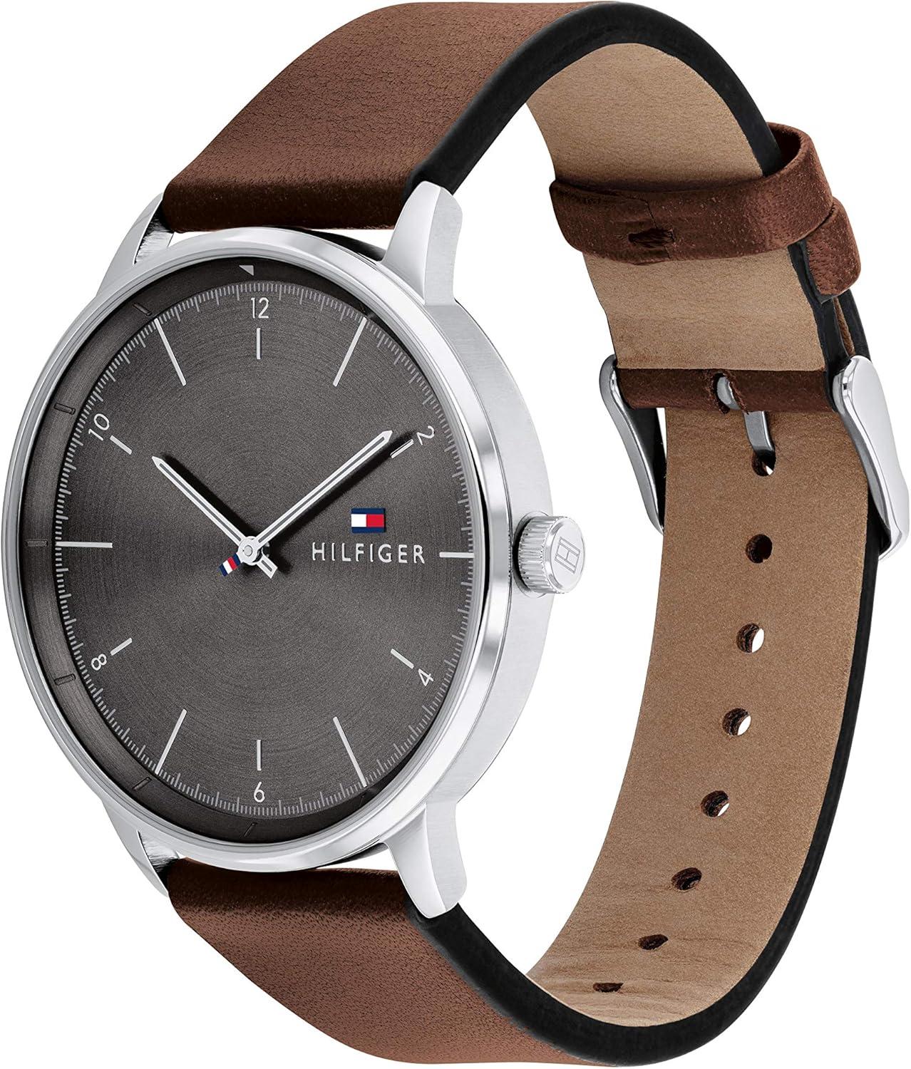 imageTommy Hilfiger Mens 2Hand Quartz Watch Minimalist Style Stainless Steel Case Casual Everyday Wear Gift for HimBrown