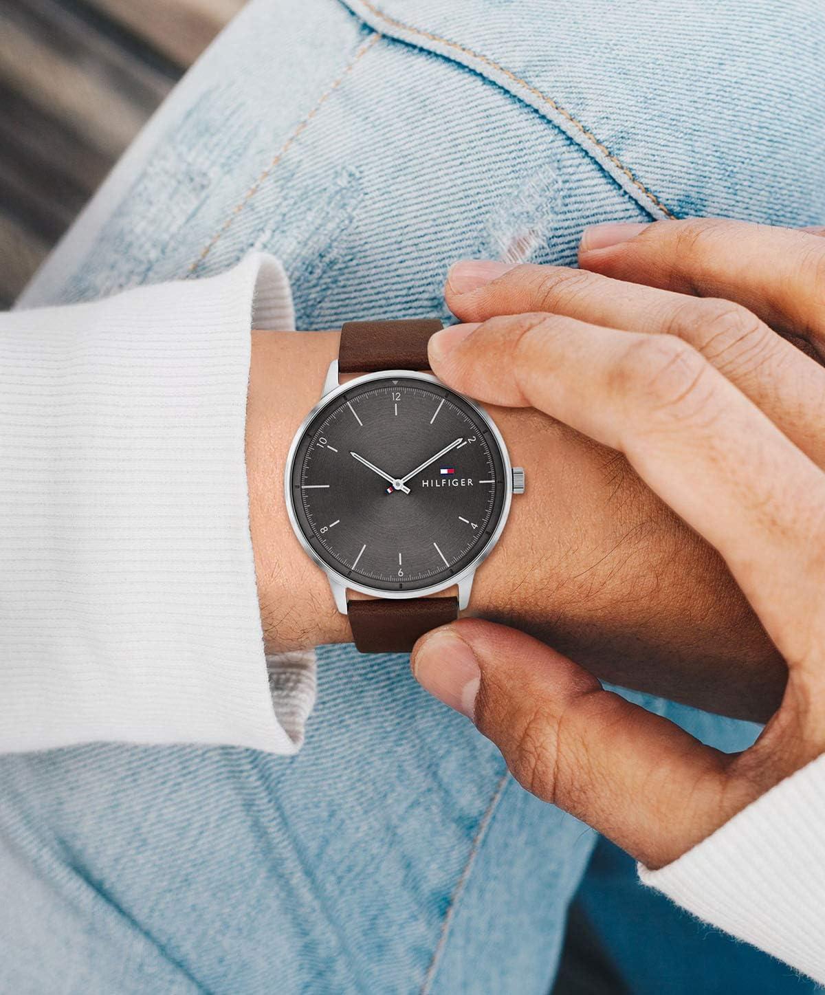 imageTommy Hilfiger Mens 2Hand Quartz Watch Minimalist Style Stainless Steel Case Casual Everyday Wear Gift for HimBrown
