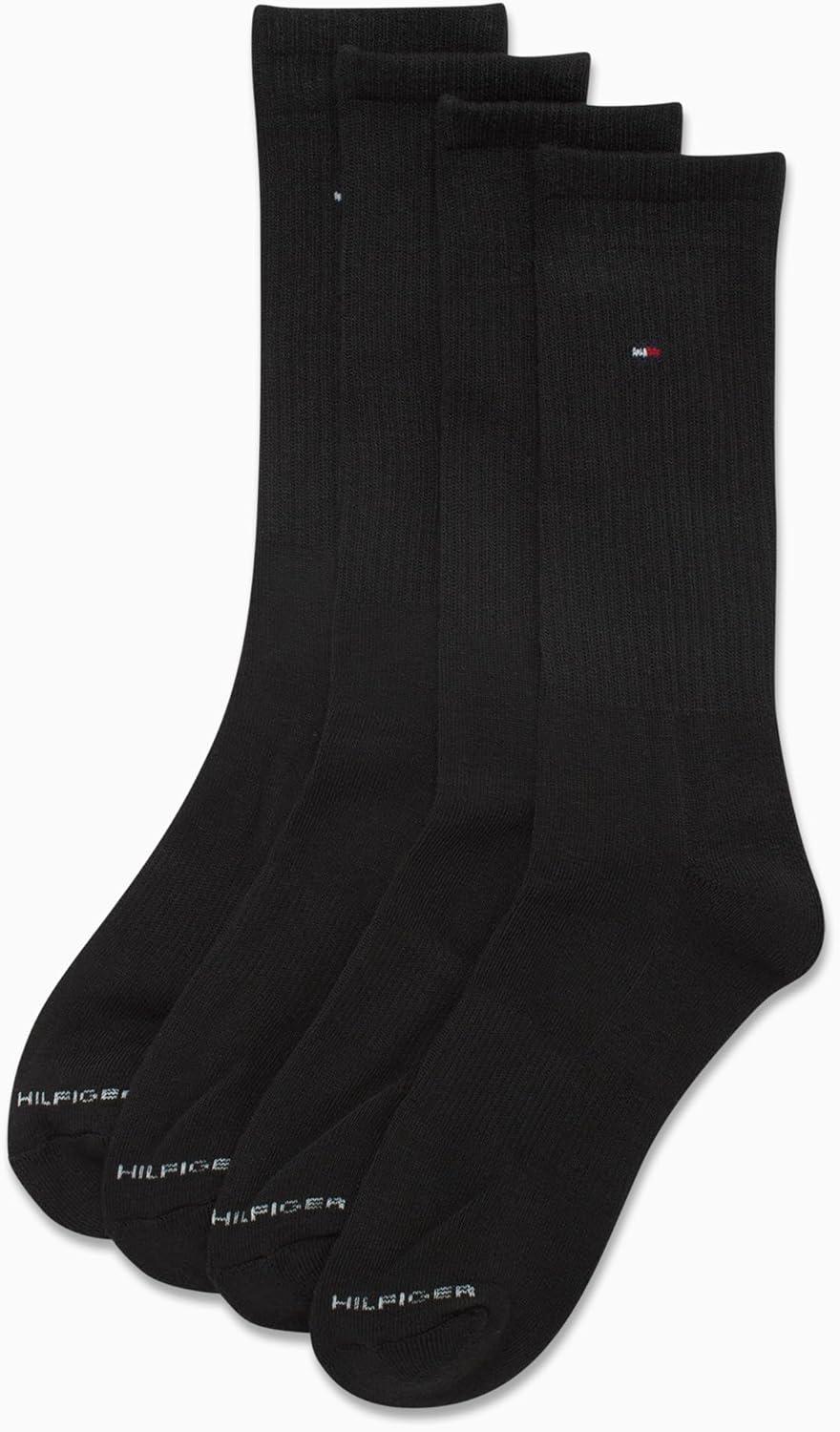 imageTommy Hilfiger Mens Athletic Cushion Crew Socks 4 PackSolid Black