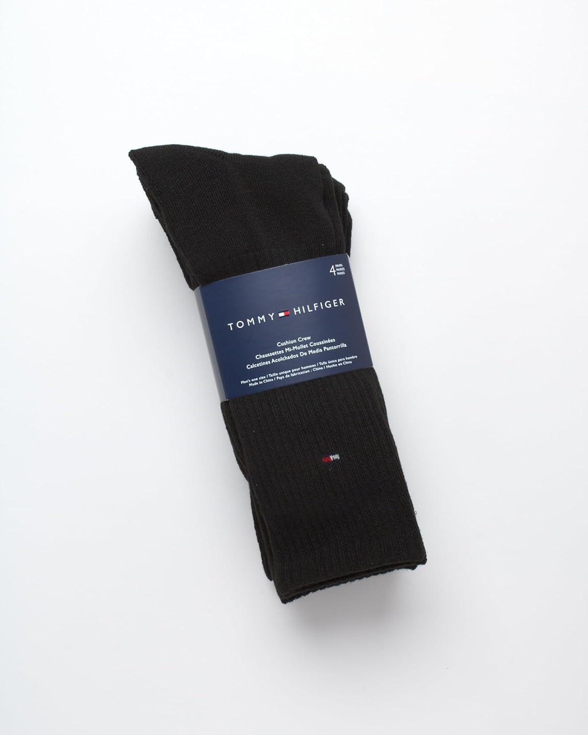 imageTommy Hilfiger Mens Athletic Cushion Crew Socks 4 PackSolid Black