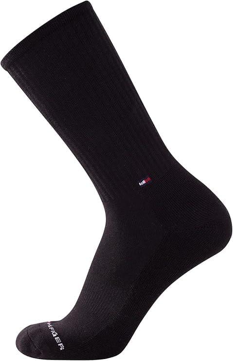 imageTommy Hilfiger Mens Crew Socks 3 Pack Cotton Blend Cushioned Athletic Performance Crew Length Running Socks for MenBlack Stripe