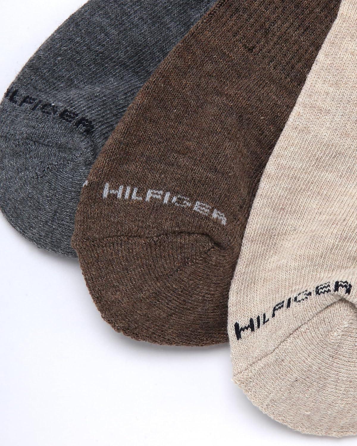 imageTommy Hilfiger Mens Crew Socks 3 Pack Cotton Blend Cushioned Athletic Performance Crew Length Running Socks for MenBrown Assorted