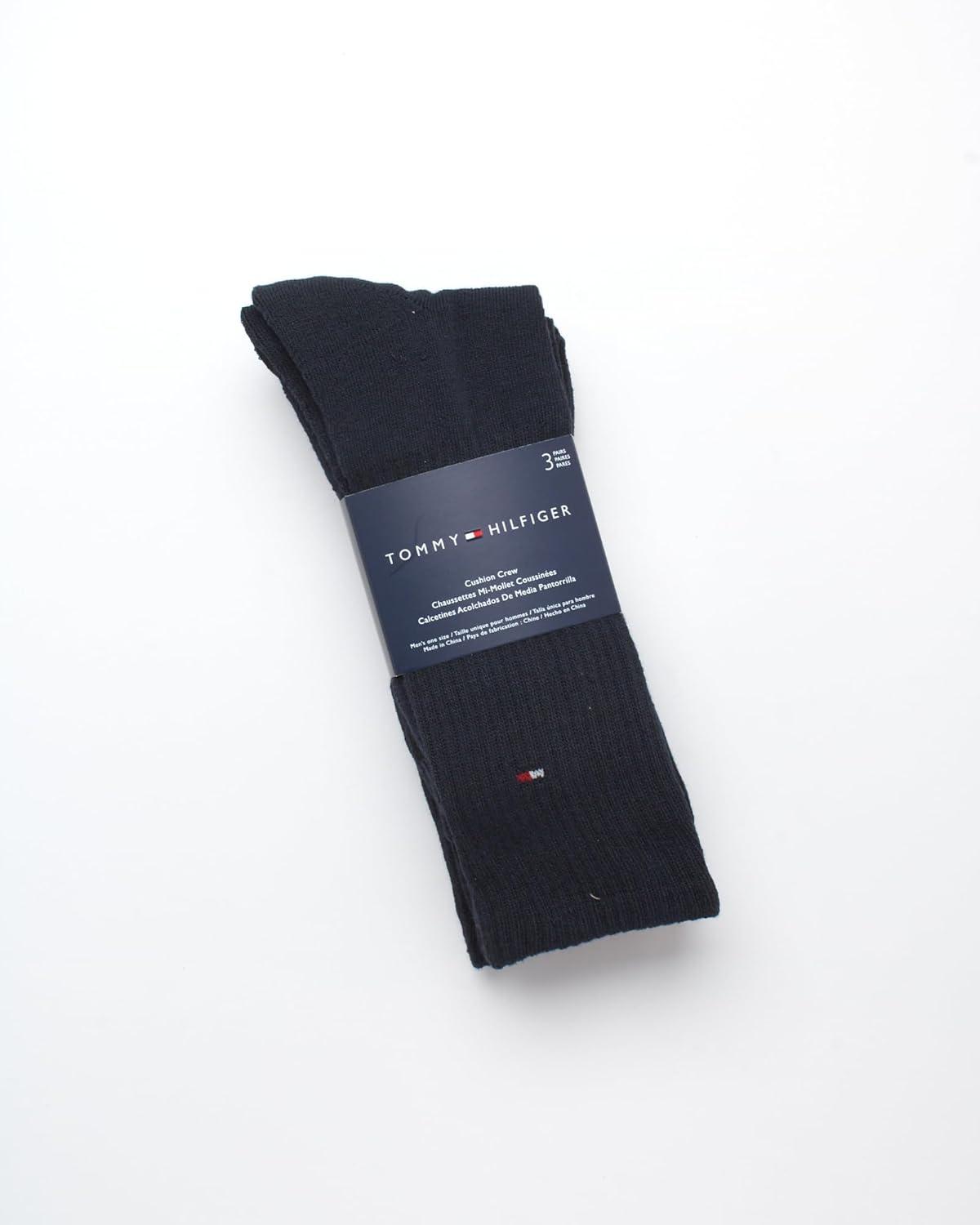 imageTommy Hilfiger Mens Crew Socks 3 Pack Cotton Blend Cushioned Athletic Performance Crew Length Running Socks for MenNavy