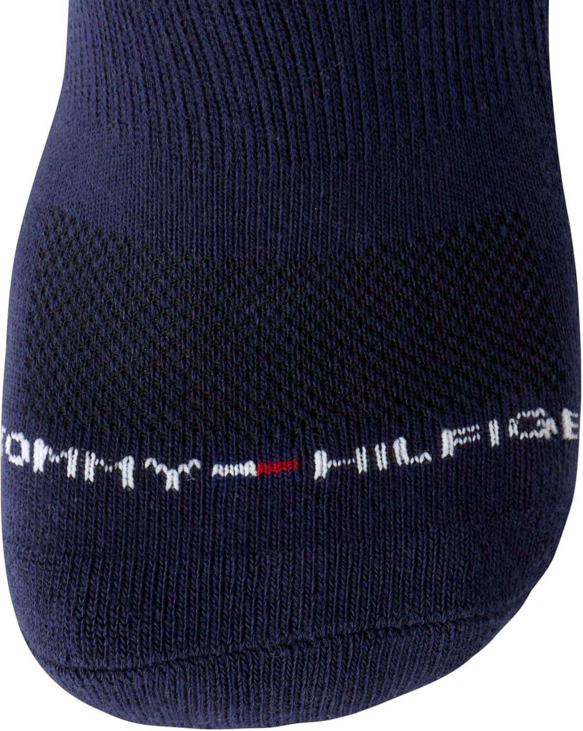 imageTommy Hilfiger Mens Crew Socks 3 Pack Cotton Blend Cushioned Athletic Performance Crew Length Running Socks for MenNavy Assorted