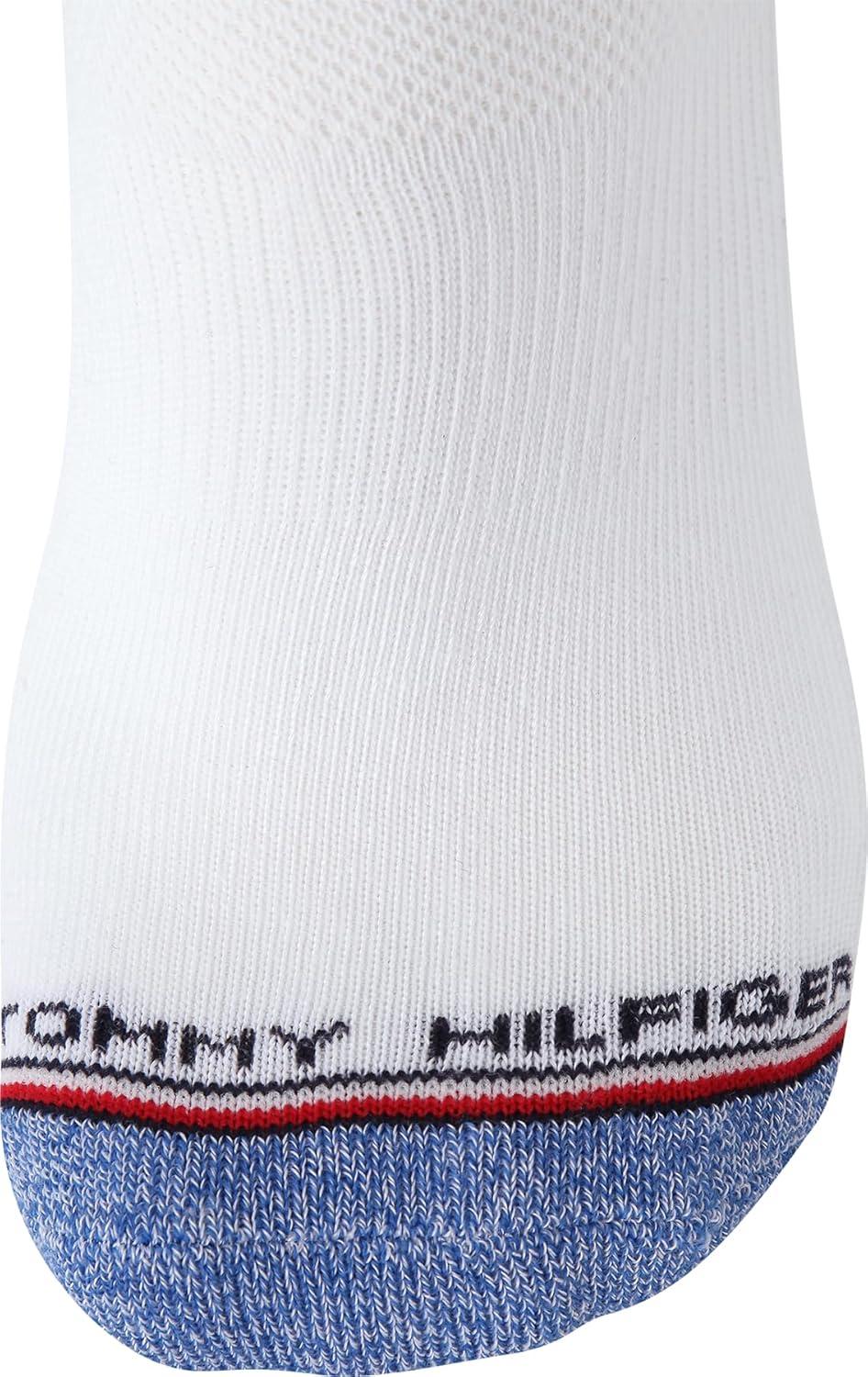 imageTommy Hilfiger Mens Crew Socks 3 Pack Cotton Blend Cushioned Athletic Performance Crew Length Running Socks for MenWhite Blue Assorted