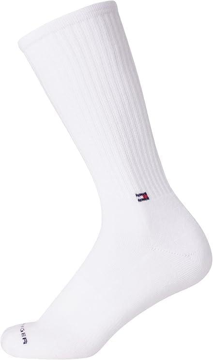 imageTommy Hilfiger Mens Crew Socks 3 Pack Cotton Blend Cushioned Athletic Performance Crew Length Running Socks for MenWhite Stripe