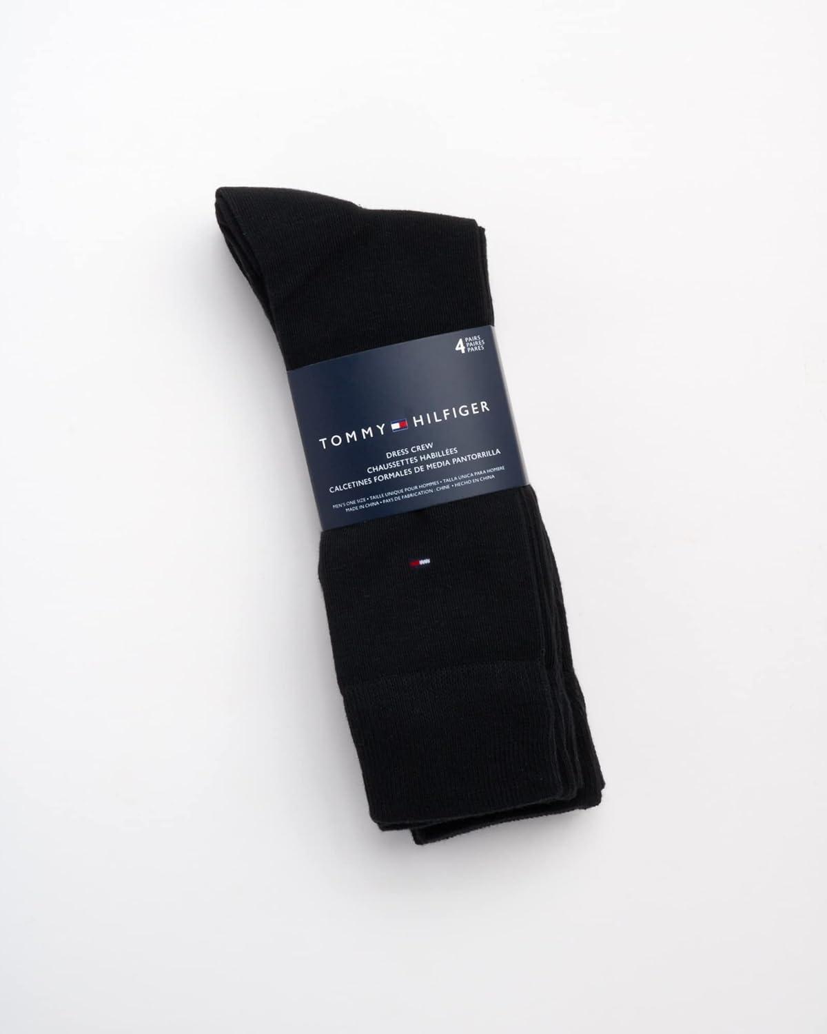 imageTommy Hilfiger Mens Dress Socks 4 Pack Lightweight Cotton Blend Everyday Crew Work Socks for Men for Casual ampamp Formal WearBlack