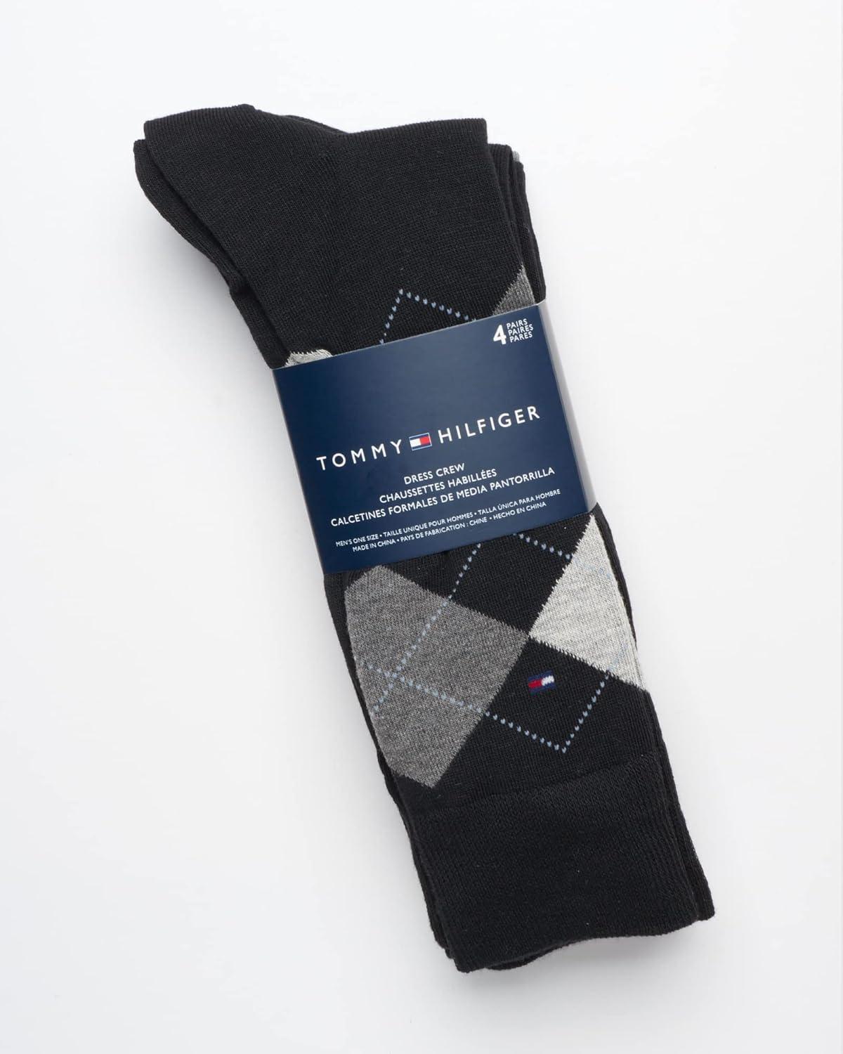 imageTommy Hilfiger Mens Dress Socks 4 Pack Lightweight Cotton Blend Everyday Crew Work Socks for Men for Casual ampamp Formal WearBlack Assorted