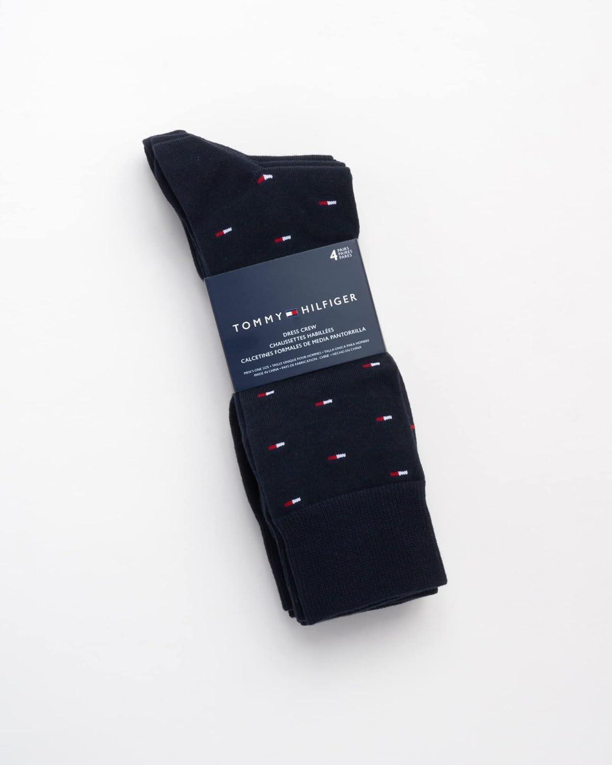 imageTommy Hilfiger Mens Dress Socks 4 Pack Lightweight Cotton Blend Everyday Crew Work Socks for Men for Casual ampamp Formal WearNavy