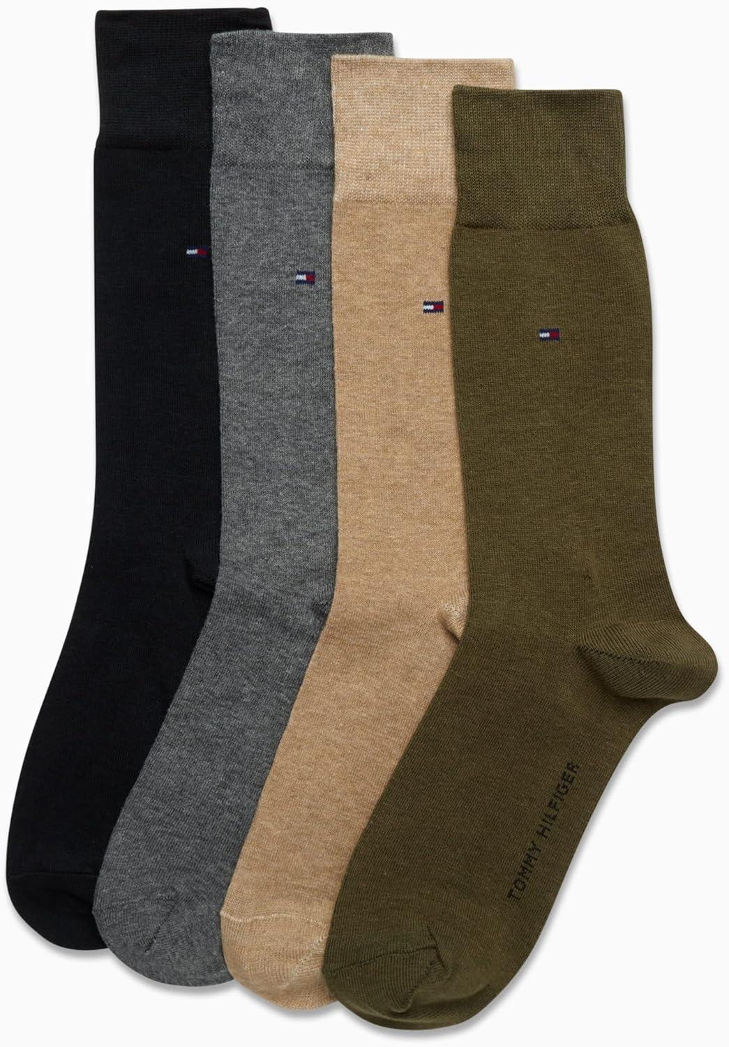imageTommy Hilfiger Mens Dress Socks 4 Pack Lightweight Cotton Blend Everyday Crew Work Socks for Men for Casual ampamp Formal WearOlive
