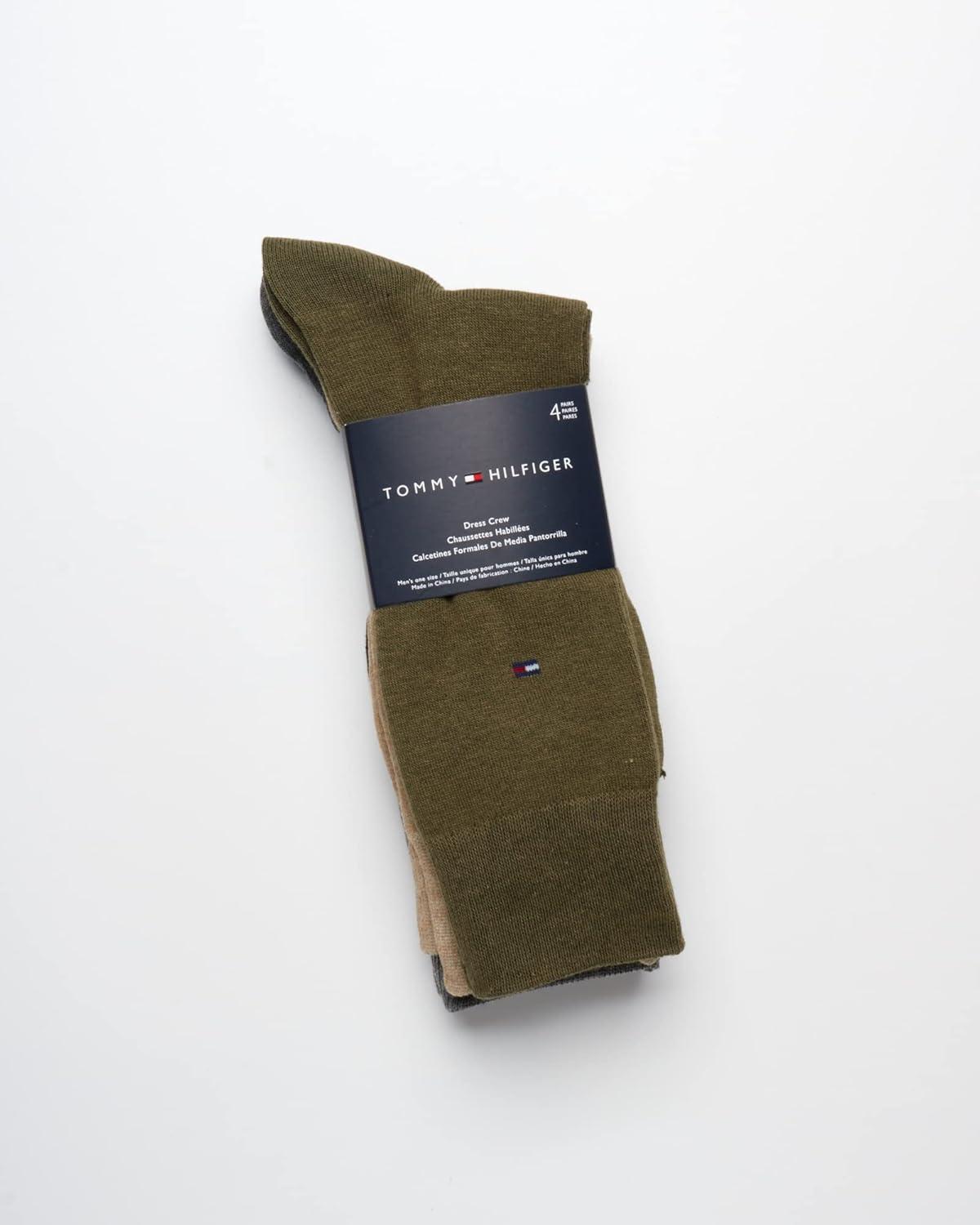imageTommy Hilfiger Mens Dress Socks 4 Pack Lightweight Cotton Blend Everyday Crew Work Socks for Men for Casual ampamp Formal WearOlive
