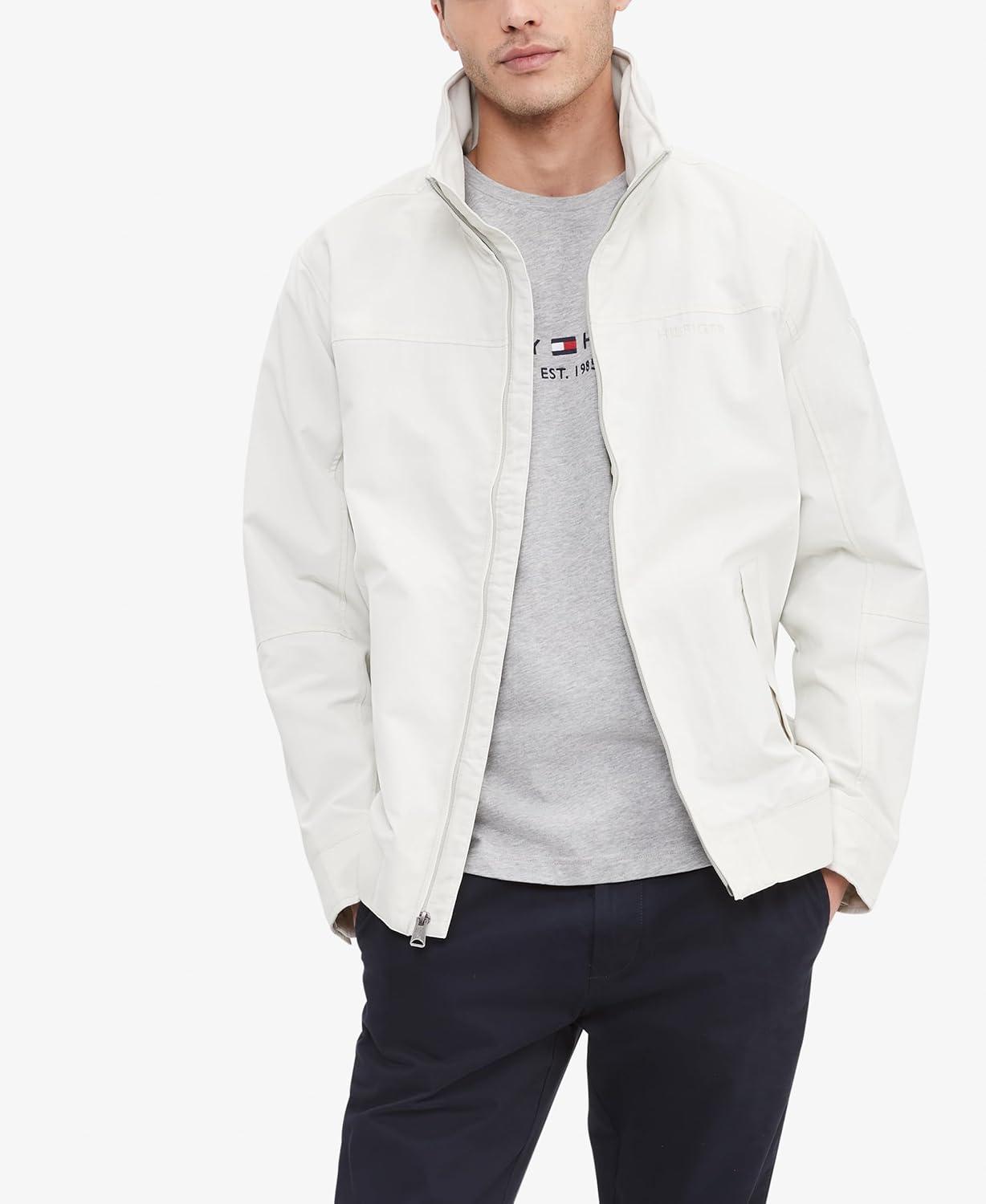 imageTommy Hilfiger Mens Lightweight Waterproof Regatta Bomber JacketSustainable Silver Birch