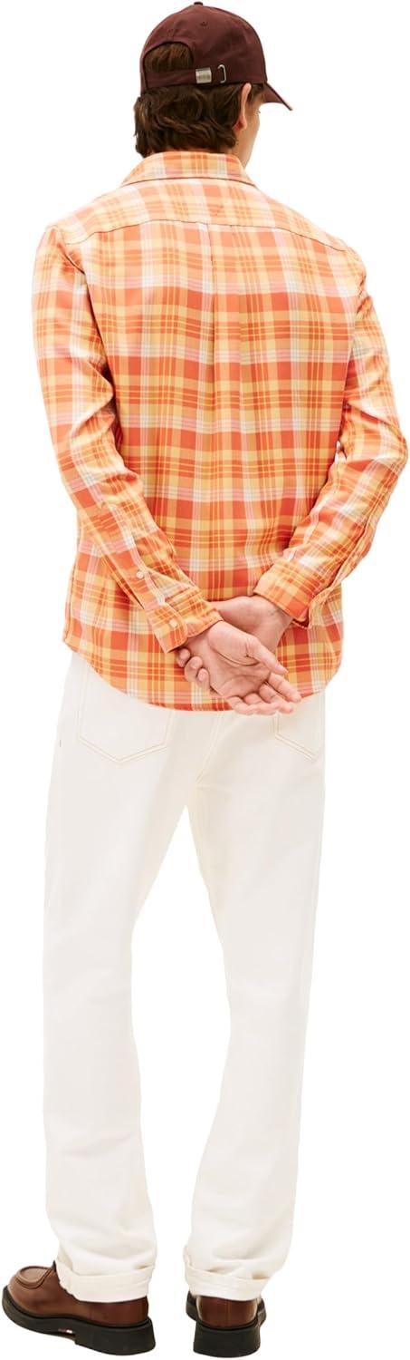 imageTommy Hilfiger Mens Long Sleeve Checked Shirts in Regular Fit Mens Button Down ShirtBrilliant Orange Check