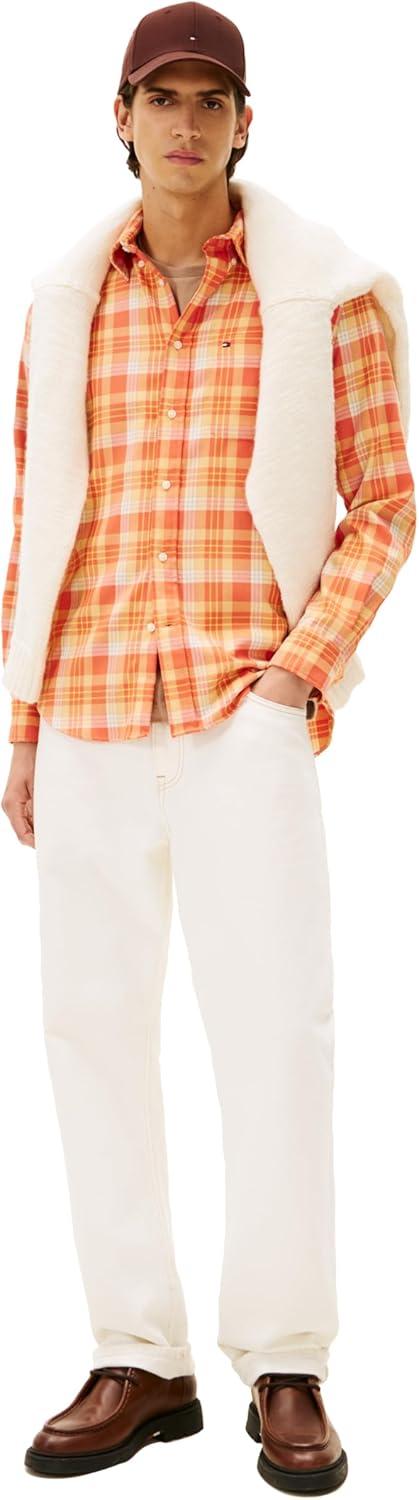 imageTommy Hilfiger Mens Long Sleeve Checked Shirts in Regular Fit Mens Button Down ShirtBrilliant Orange Check