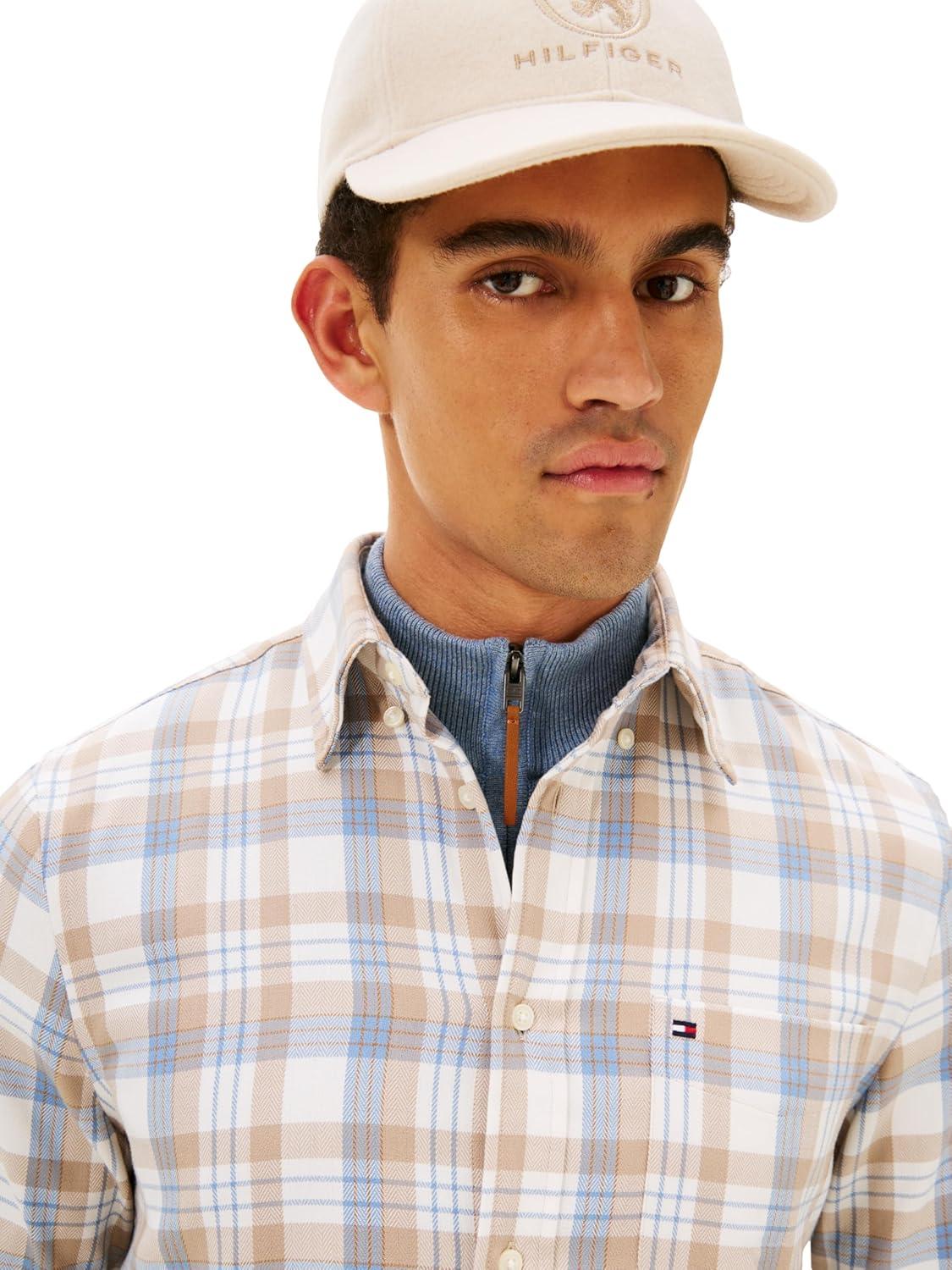 imageTommy Hilfiger Mens Long Sleeve Checked Shirts in Regular Fit Mens Button Down ShirtIvory Petal Check