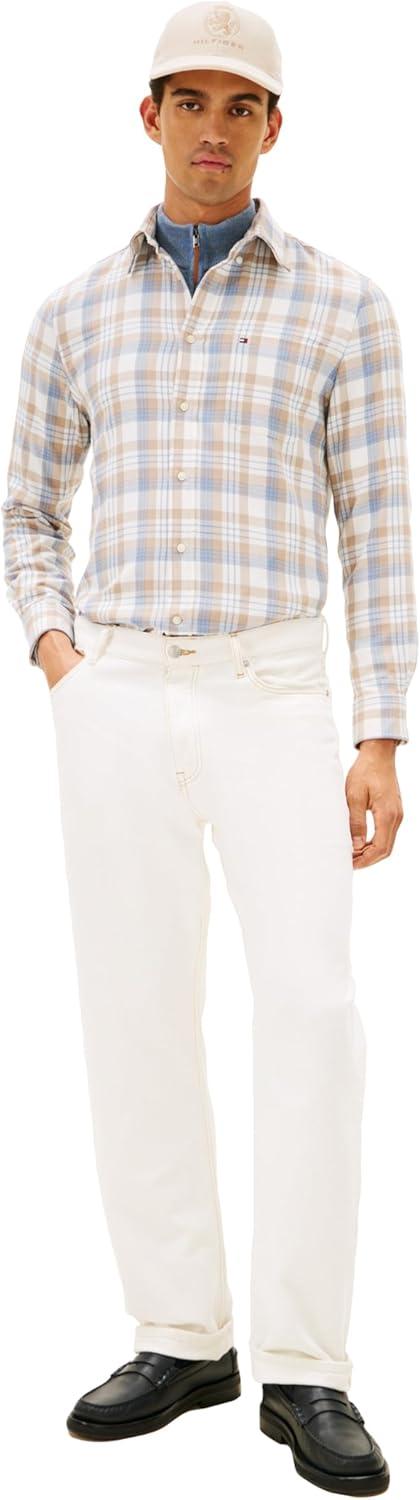imageTommy Hilfiger Mens Long Sleeve Checked Shirts in Regular Fit Mens Button Down ShirtIvory Petal Check