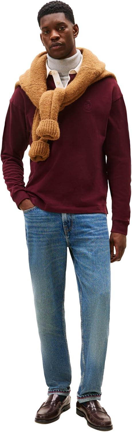 imageTommy Hilfiger Mens Medium Weight Rugby Pullover with Embroidered Crest LogoDeep Burgundy