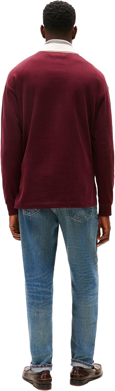 imageTommy Hilfiger Mens Medium Weight Rugby Pullover with Embroidered Crest LogoDeep Burgundy