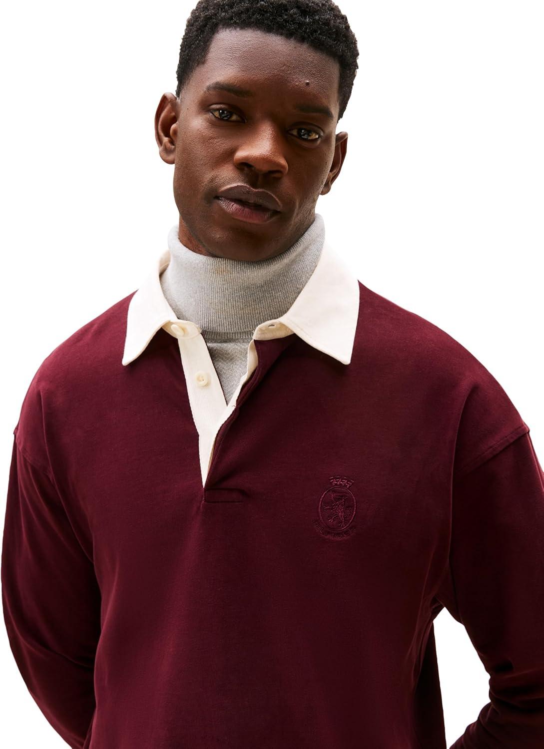 imageTommy Hilfiger Mens Medium Weight Rugby Pullover with Embroidered Crest LogoDeep Burgundy