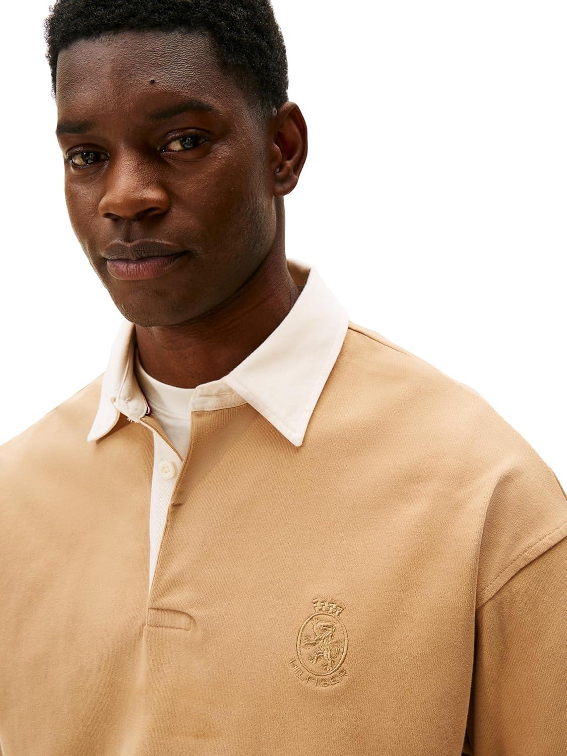 imageTommy Hilfiger Mens Medium Weight Rugby Pullover with Embroidered Crest LogoTimeless Camel
