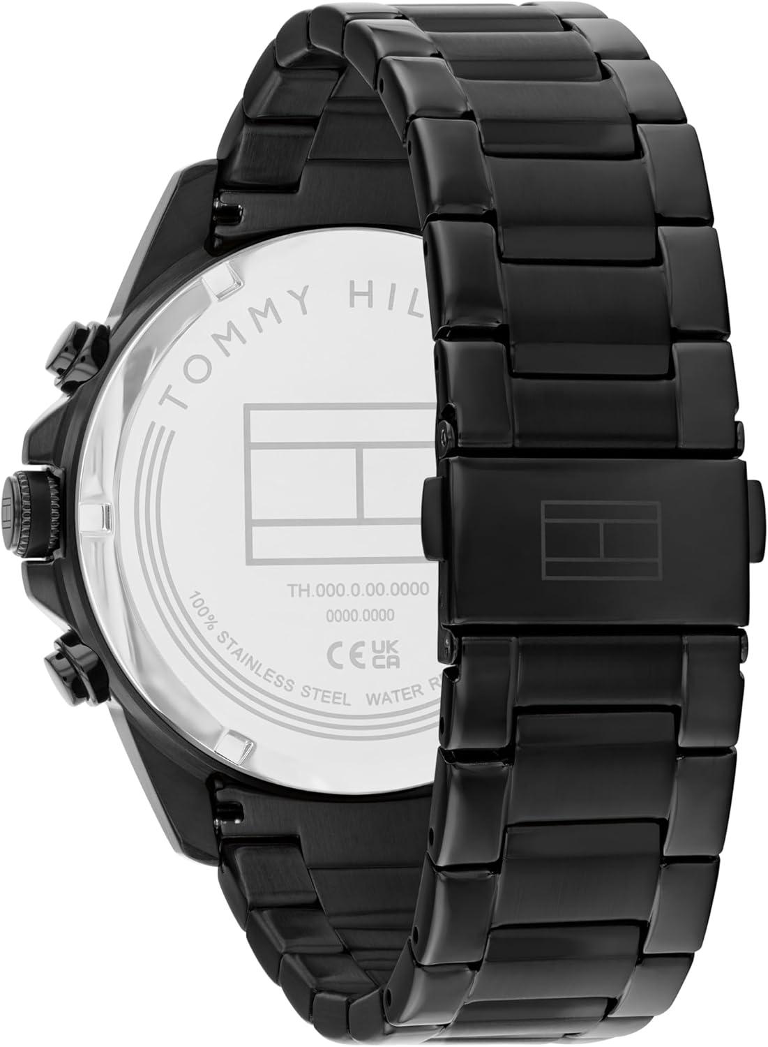 imageTommy Hilfiger Mens Multifunction Quartz Watch Stainless Steel Case 5 ATM Water Resistant Urban Style Timepiece Gift for HimBlack