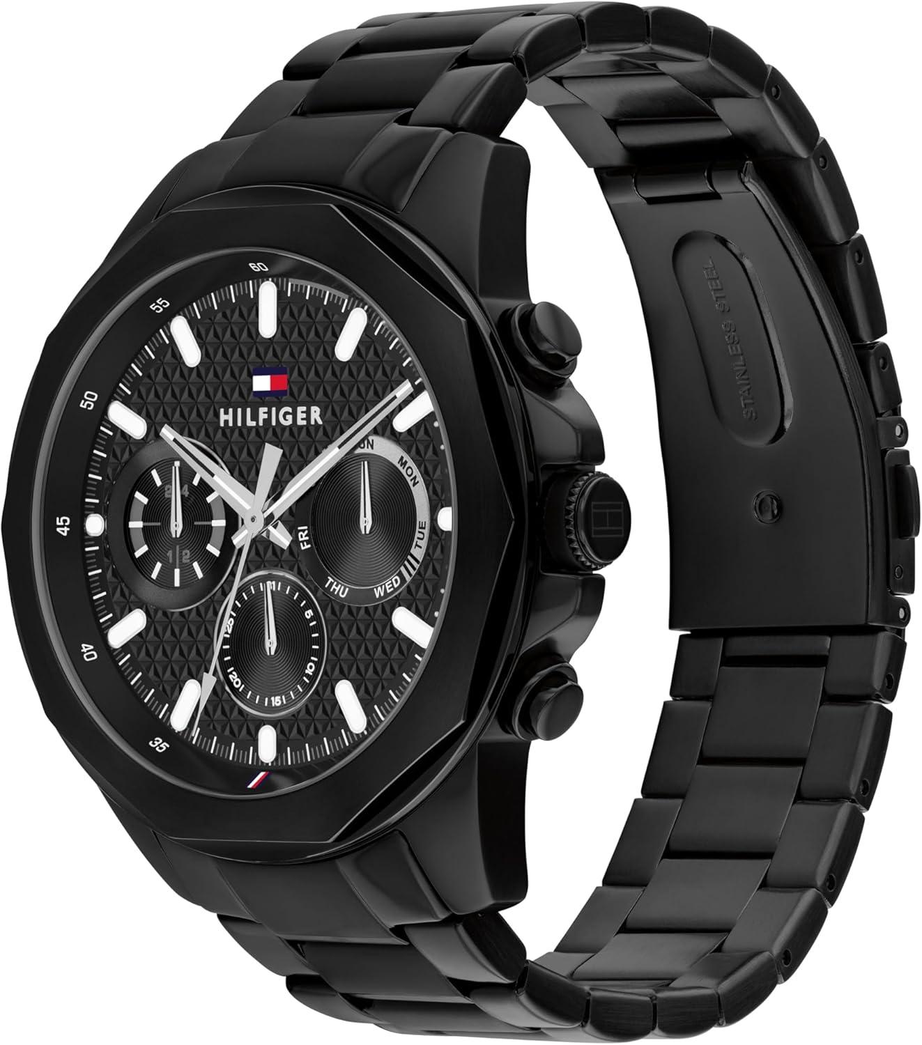 imageTommy Hilfiger Mens Multifunction Quartz Watch Stainless Steel Case 5 ATM Water Resistant Urban Style Timepiece Gift for HimBlack
