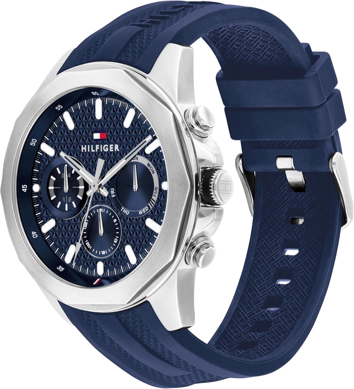 imageTommy Hilfiger Mens Multifunction Quartz Watch Stainless Steel Case 5 ATM Water Resistant Urban Style Timepiece Gift for HimBlueSilicone