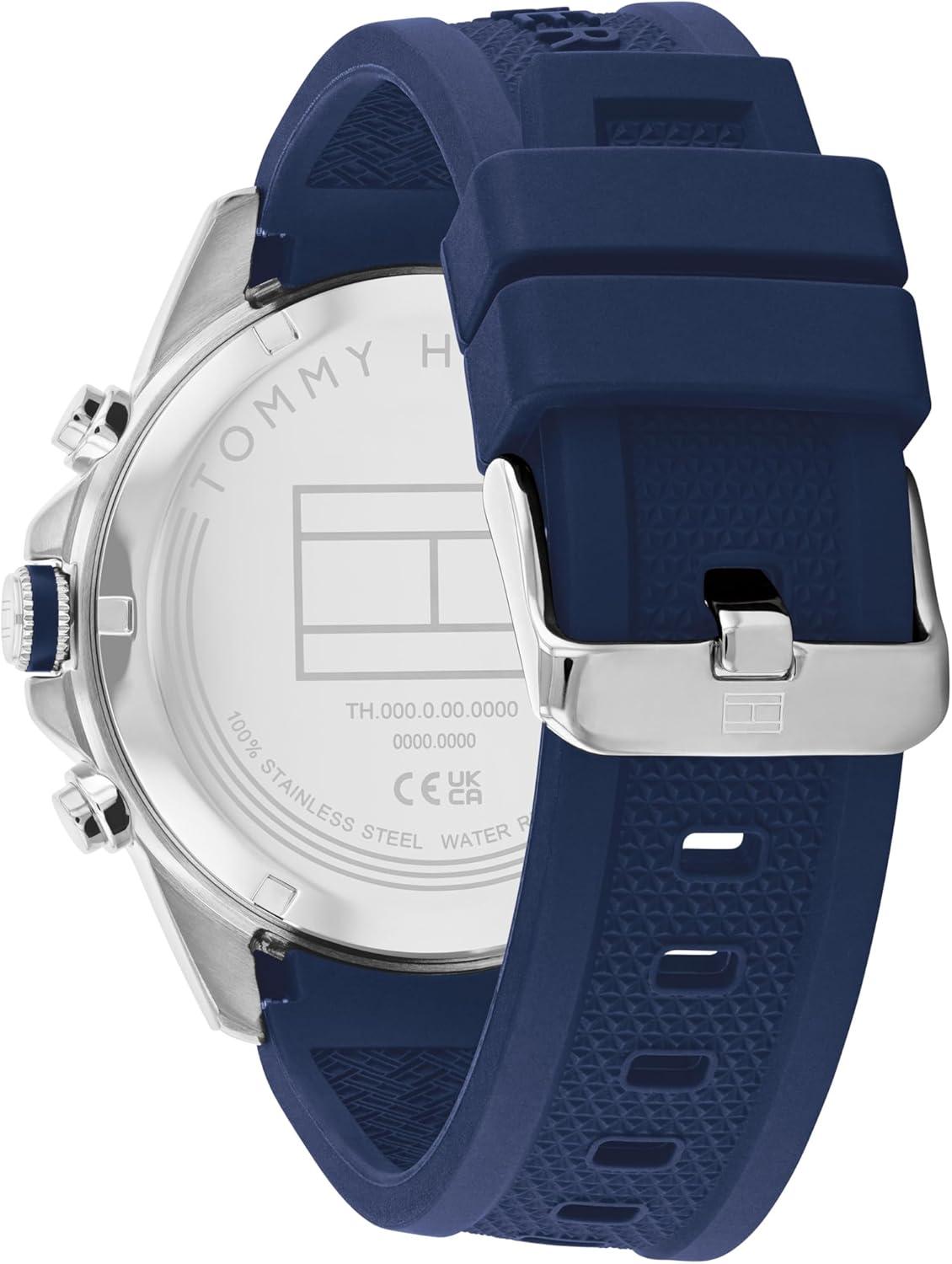 imageTommy Hilfiger Mens Multifunction Quartz Watch Stainless Steel Case 5 ATM Water Resistant Urban Style Timepiece Gift for HimBlueSilicone