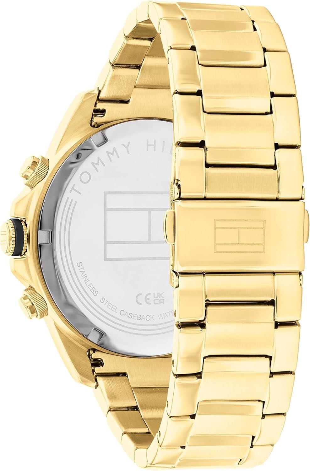 imageTommy Hilfiger Mens Multifunction Quartz Watch Stainless Steel Case 5 ATM Water Resistant Urban Style Timepiece Gift for HimGold Plated