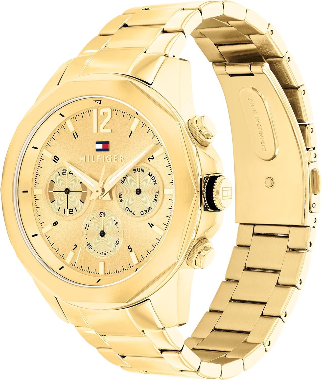 imageTommy Hilfiger Mens Multifunction Quartz Watch Stainless Steel Case 5 ATM Water Resistant Urban Style Timepiece Gift for HimGold Plated