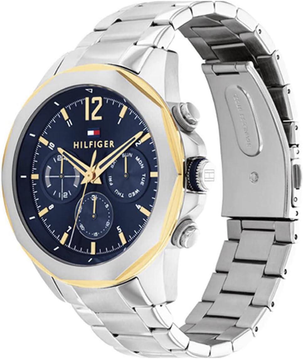 imageTommy Hilfiger Mens Multifunction Quartz Watch Stainless Steel Case 5 ATM Water Resistant Urban Style Timepiece Gift for HimSilverBlue
