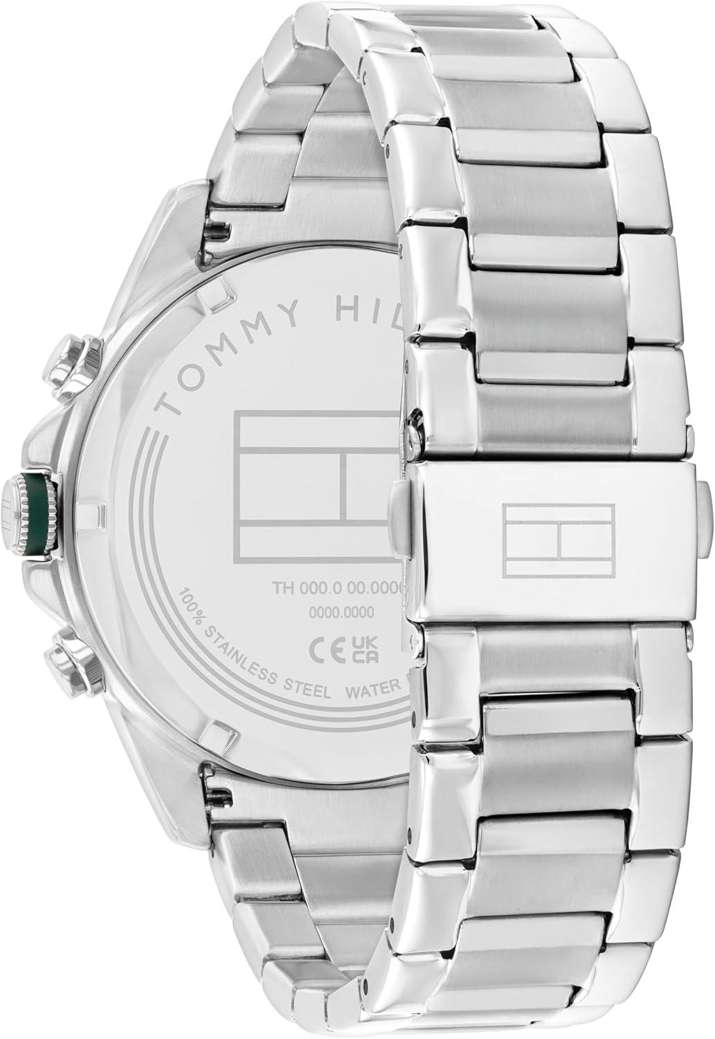 imageTommy Hilfiger Mens Multifunction Quartz Watch Stainless Steel Case 5 ATM Water Resistant Urban Style Timepiece Gift for HimSilverGreen